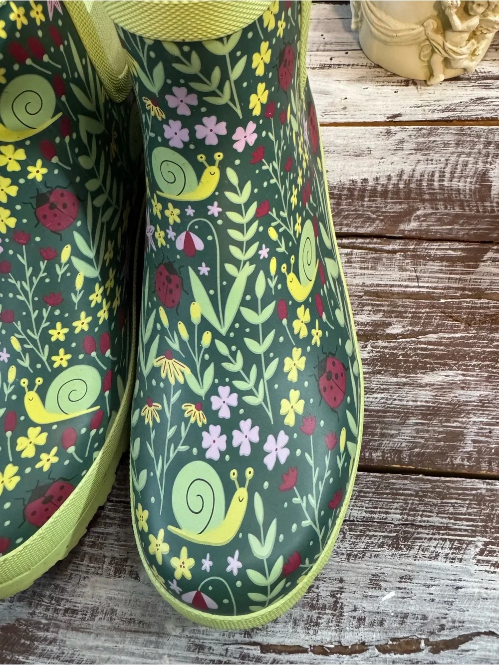 Womens Floral Green Waterproof Chelsea Rain Boots
